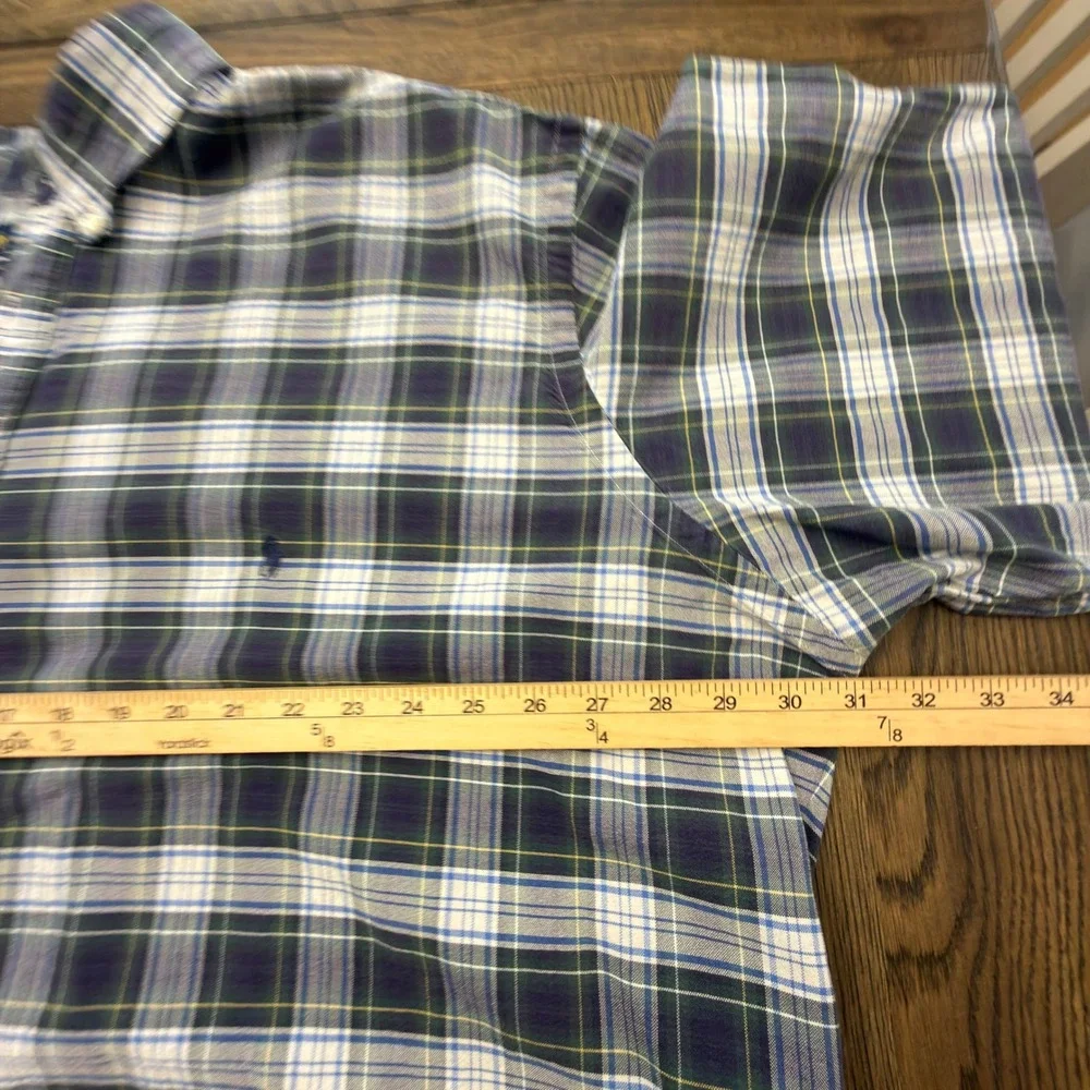 Polo Ralph Lauren Mens 4XB Classic Fit Plaid Button Down Shirt Green Navy Blue